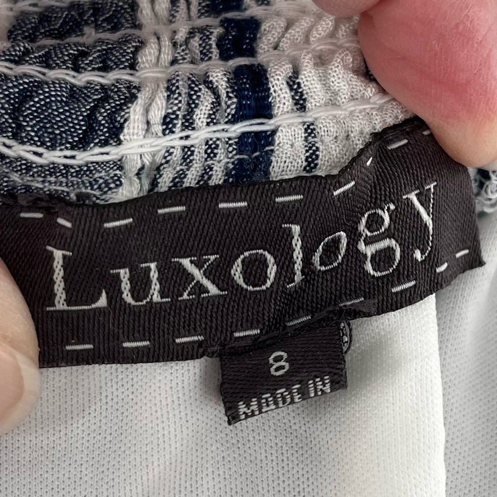 Luxology Dress Striped Off the Shoulder Short Sleeves Ruffle Coastal Nau… - Picture 12 of 13